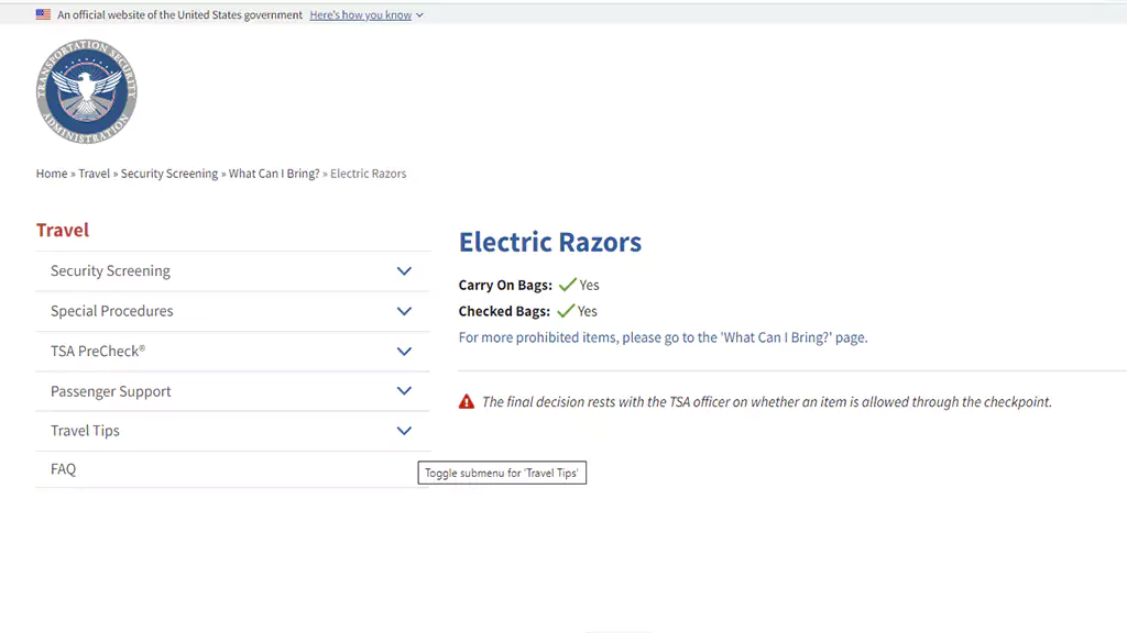 Electric Razor TSA Rules