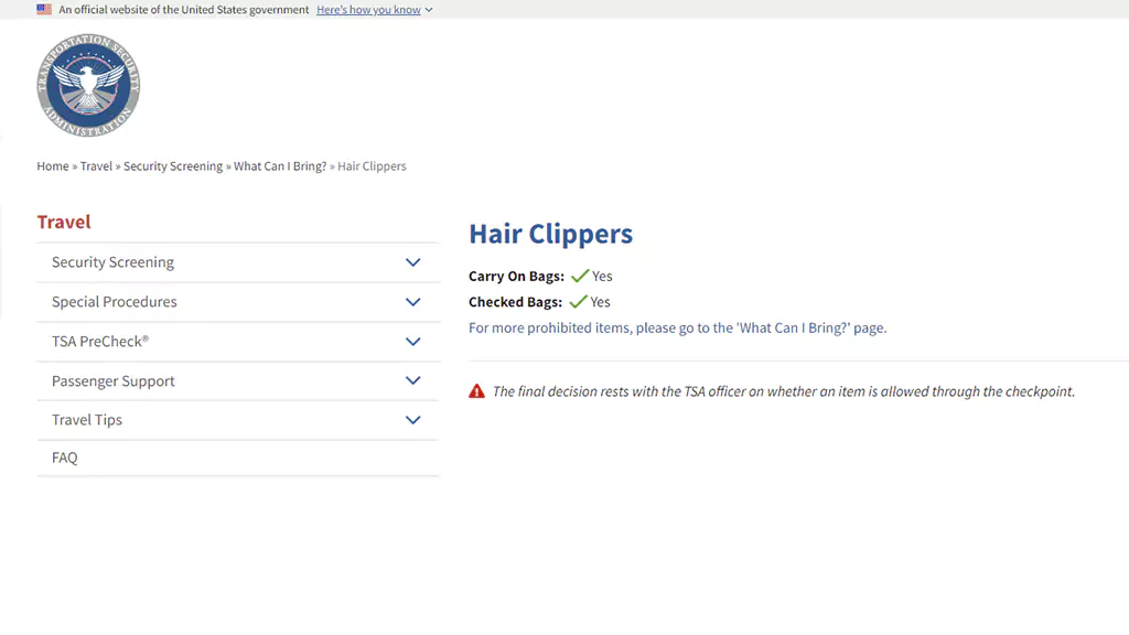 The TSA Guidelines for Bringing Hair Clippers
