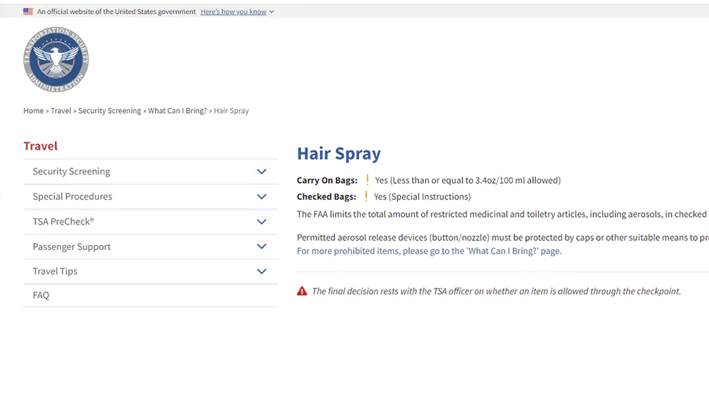 Hairspray Tsa Rules